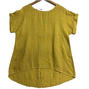 Terzo Millennio Linen Top M Made in Italy Mustard Yellow High Low Tunic Blouse